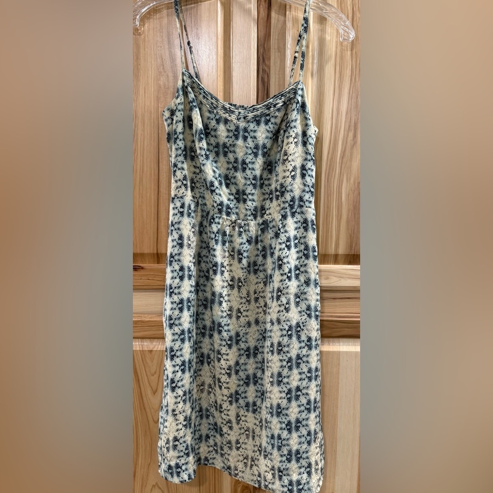 Moulinette Soeurs Anthropologie Cream 100% Silk Dress W/ Blue Accent Design Sz 6